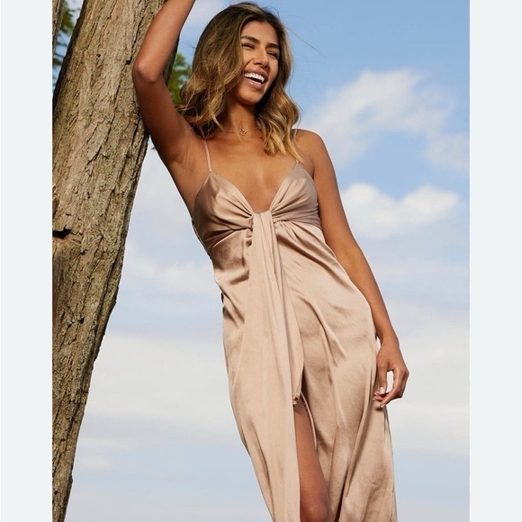 Significant Other x Revolve Imelda Satin Champagne Maxi Dress - Picture 1 of 10